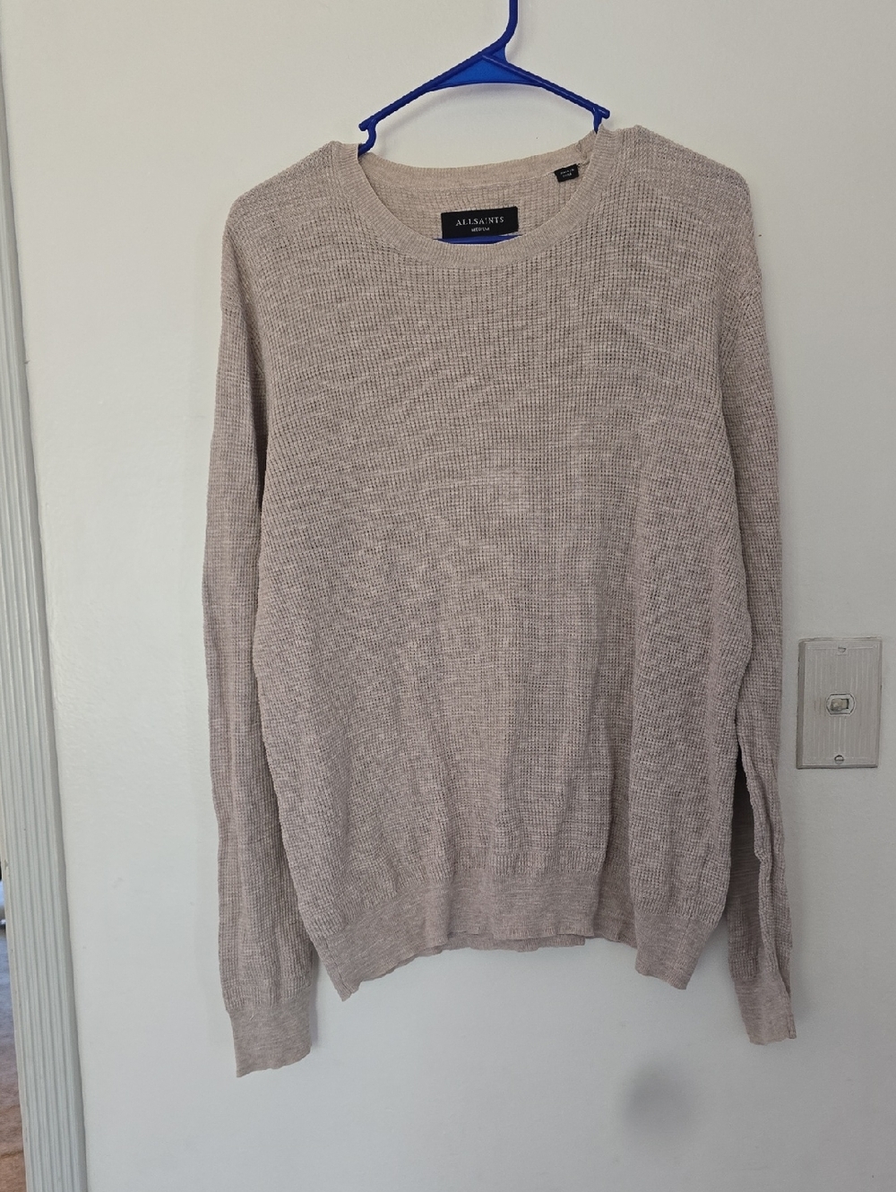 All Saints Men’s Light Beige Crewneck Knit Sweater